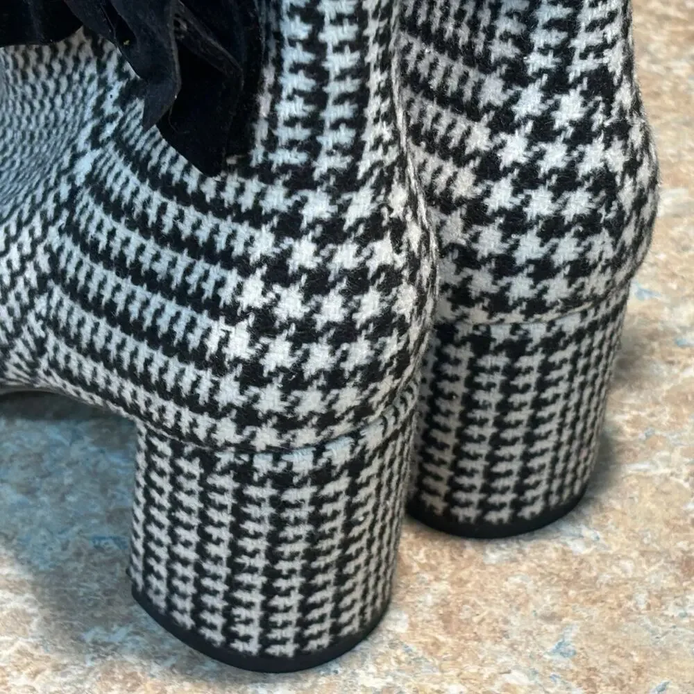 Kate Spade New York Holly Bow Houndstooth Black & White Ankle Boots Size 9.5